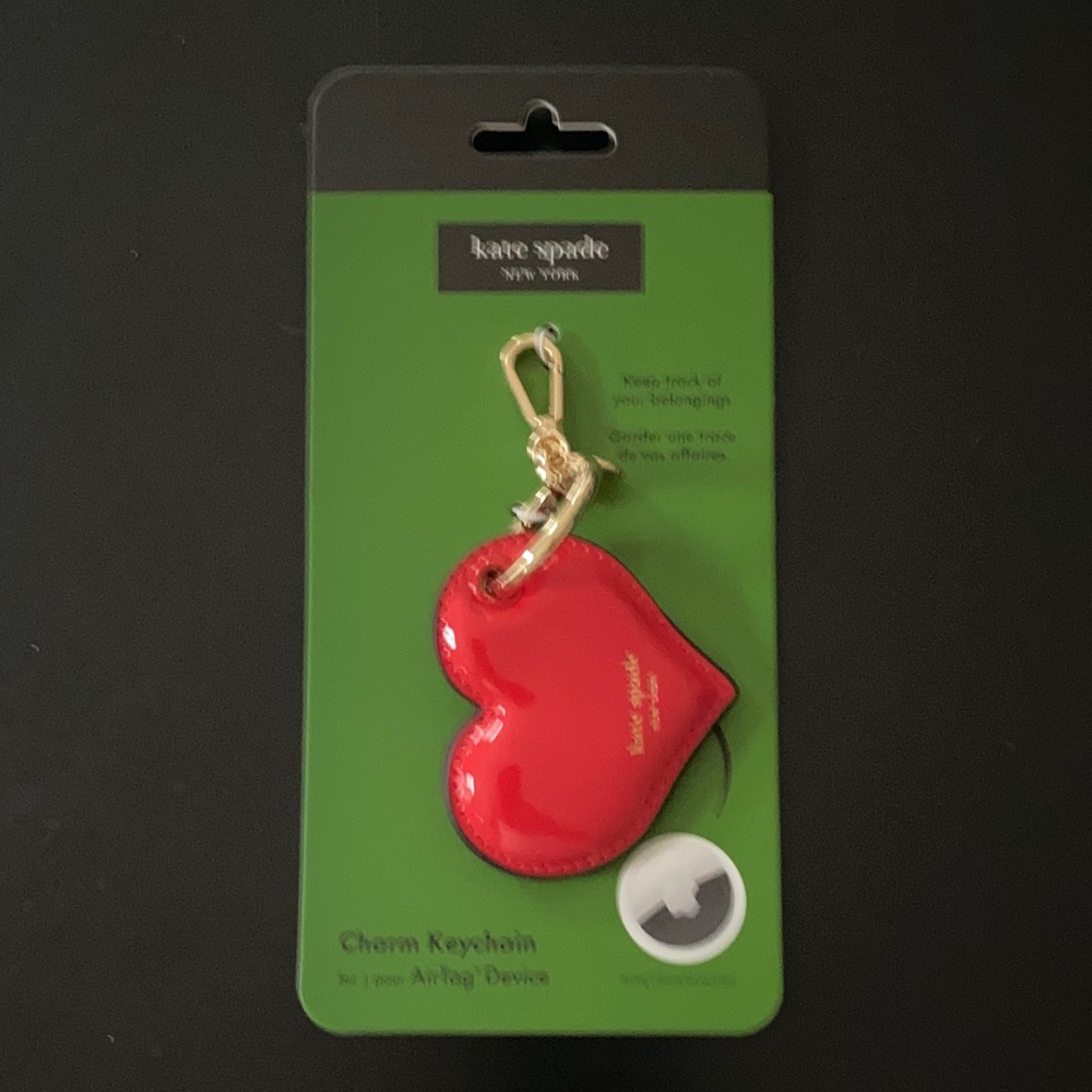 Air Tag Charm keychain Kate Spade Red Heart Charm with Gold Clasp